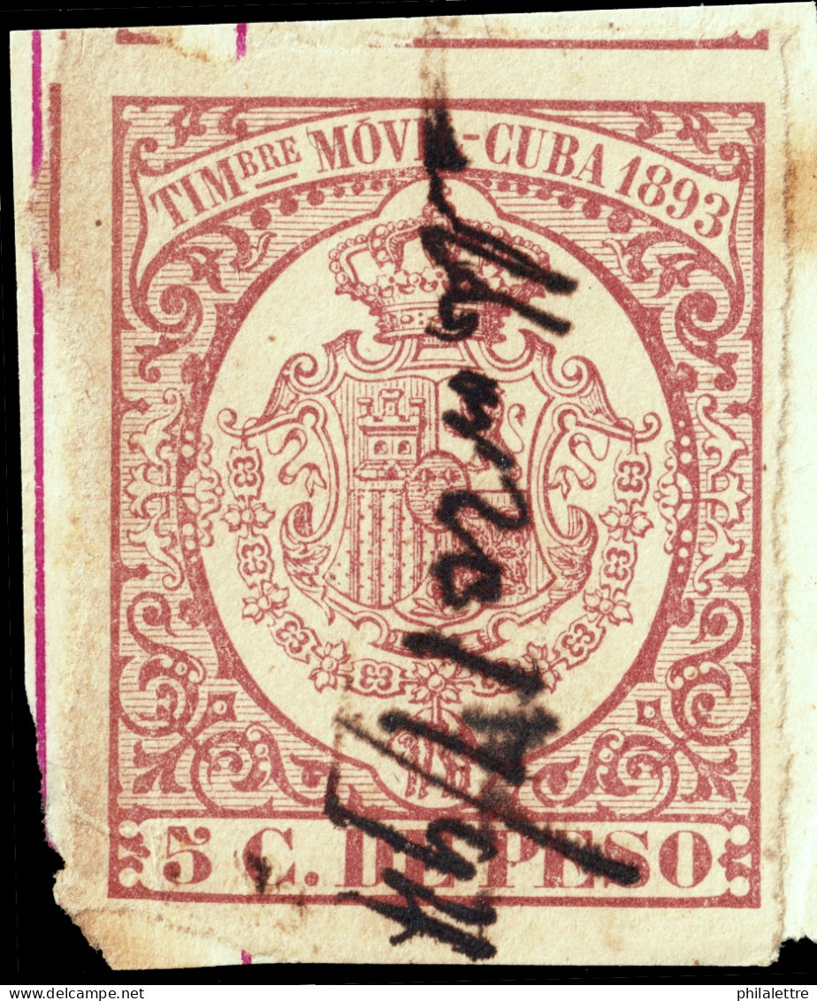 ESPAGNE / ESPANA - COLONIAS (Cuba) 1893 "TIMBRE MOVIL" Fulcher 1340 5c Granate - Inutilizado A Pluma - Kuba (1874-1898)