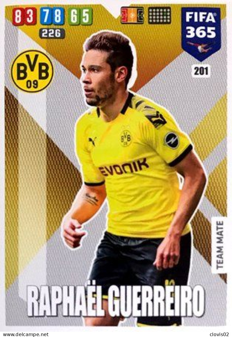 201 Raphaël Guerreiro - Borussia Dortmund - Carte Panini FIFA 365 2020 Adrenalyn XL Trading Cards - Trading Cards
