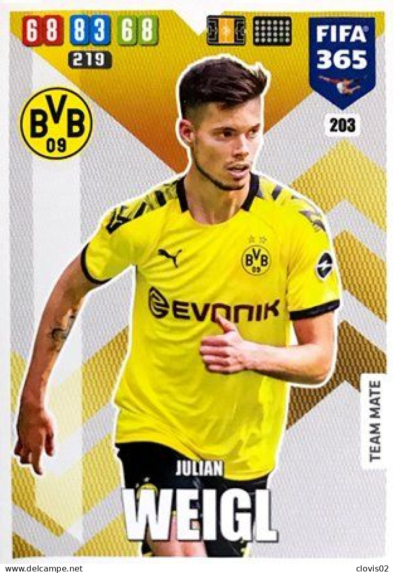 203 Julian Weigl - Borussia Dortmund - Carte Panini FIFA 365 2020 Adrenalyn XL Trading Cards - Trading Cards