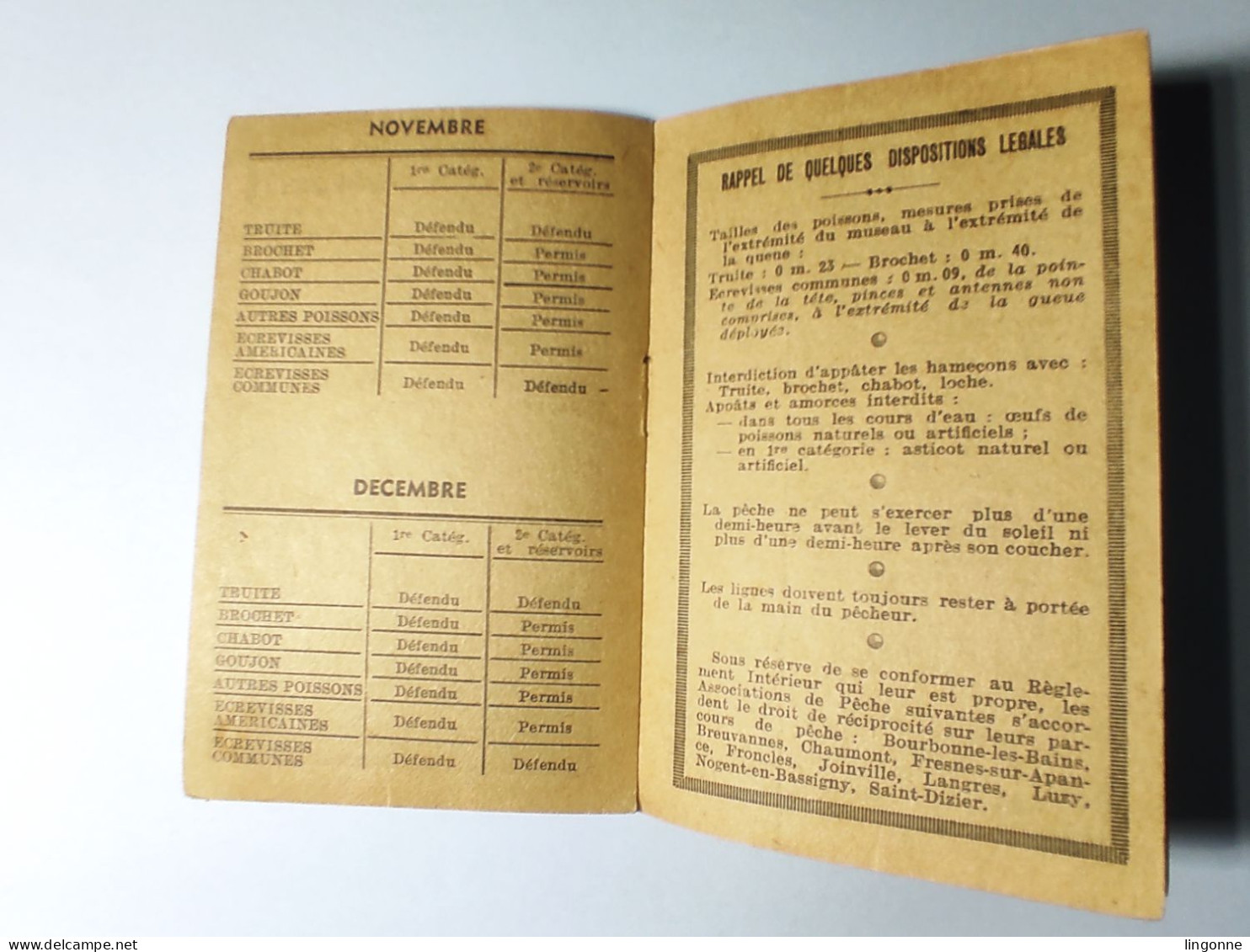 1963 Calendrier De La Pêche En Haute Marne 52 -  Classement Des Cours D'Eau, Poissons. Imp De L'EST CHAUMONT - Tamaño Pequeño : 1961-70