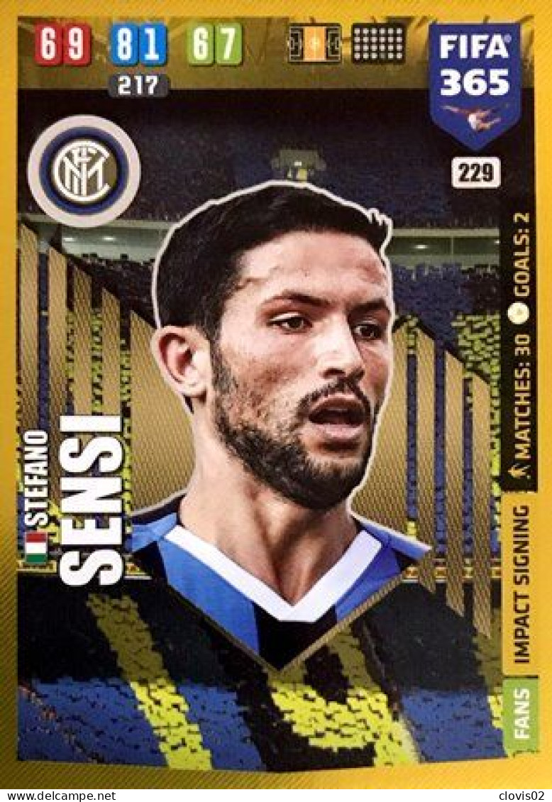 229 Stefano Sensi - FC Internazionale Milano - Carte Panini FIFA 365 2020 Adrenalyn XL Trading Cards - Trading Cards