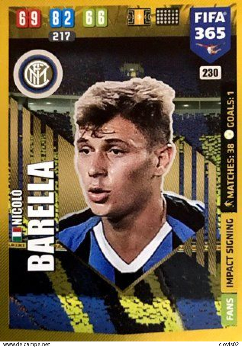 230 Nicolo Barella - FC Internazionale Milano - Carte Panini FIFA 365 2020 Adrenalyn XL Trading Cards - Trading Cards