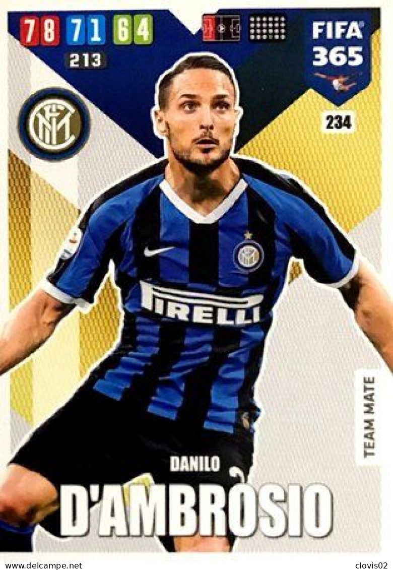 234 Danilo D'Ambrosio - FC Internazionale Milano - Carte Panini FIFA 365 2020 Adrenalyn XL Trading Cards - Trading Cards