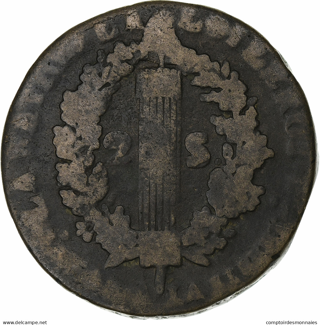 France, Louis XVI, 2 Sols François, 1792/1 / AN 4, Orléans, Triangle, Métal - Andere & Zonder Classificatie