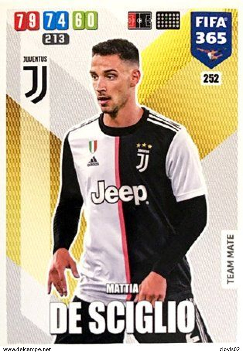 252 Mattia De Sciglio - Juventus - Carte Panini FIFA 365 2020 Adrenalyn XL Trading Cards - Trading Cards