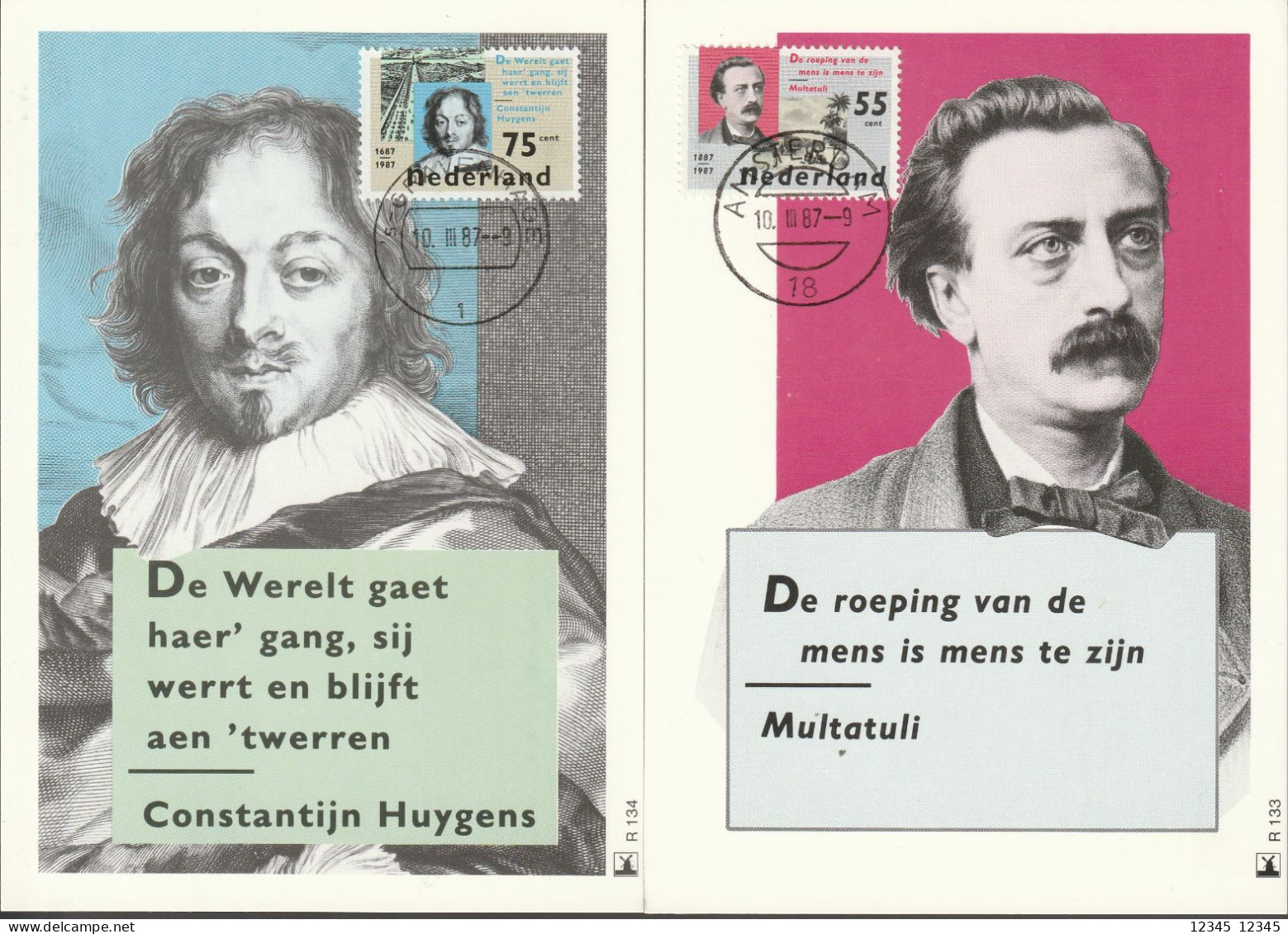 Nederland 1987, Cards Unused, Constantijn Huygens, Multatuli - Maximumkarten (MC)