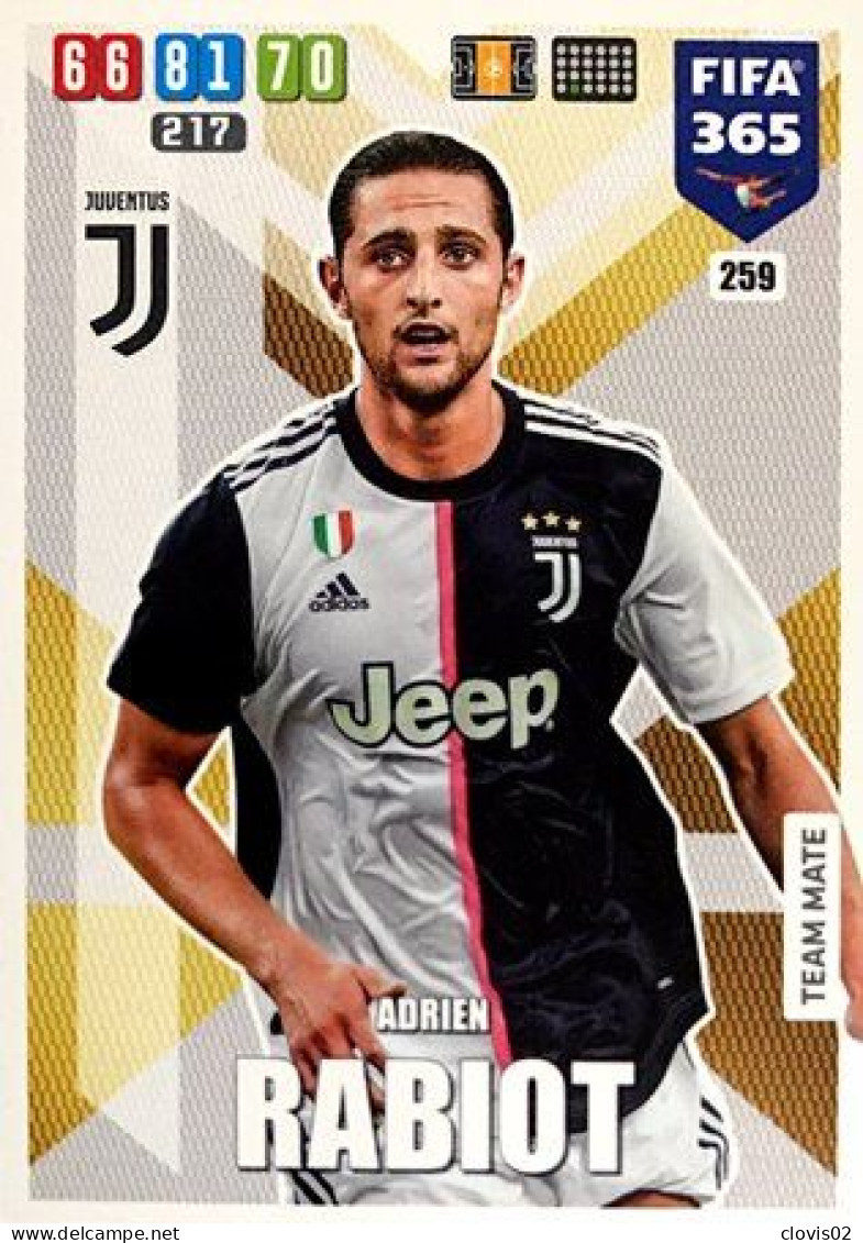 259 Adrien Rabiot - Juventus - Carte Panini FIFA 365 2020 Adrenalyn XL Trading Cards - Trading Cards