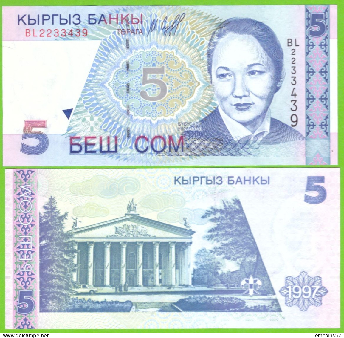 KYRGYZSTAN 5 SOM 1997 P-13  UNC - Kirguistán