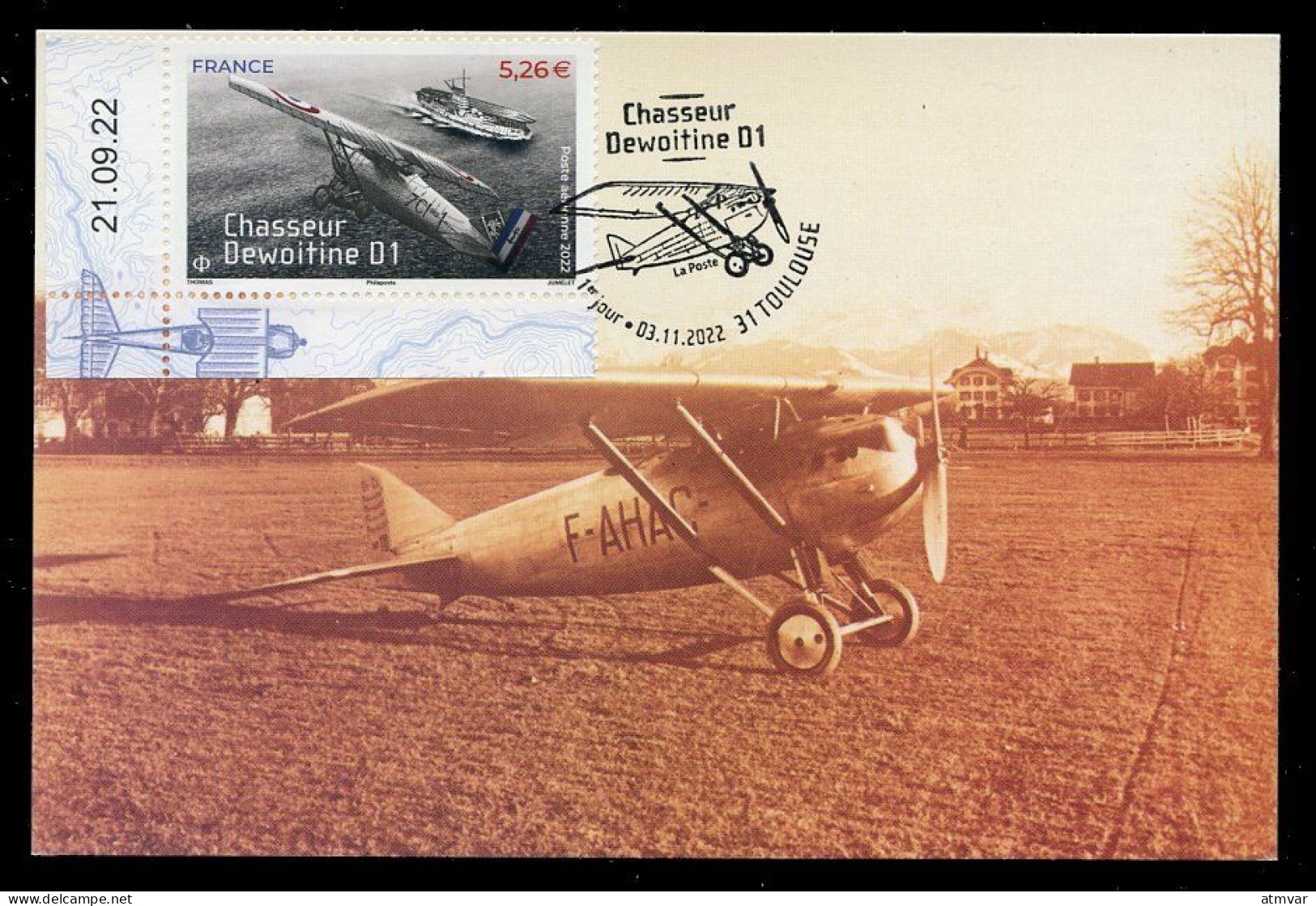 FRANCE (2022) Carte Maximum Card - Avion Chasseur Dewoitine D1, Poste Aerienne, Fighter Aircraft 1922 - TOULOUSE - 2020-…