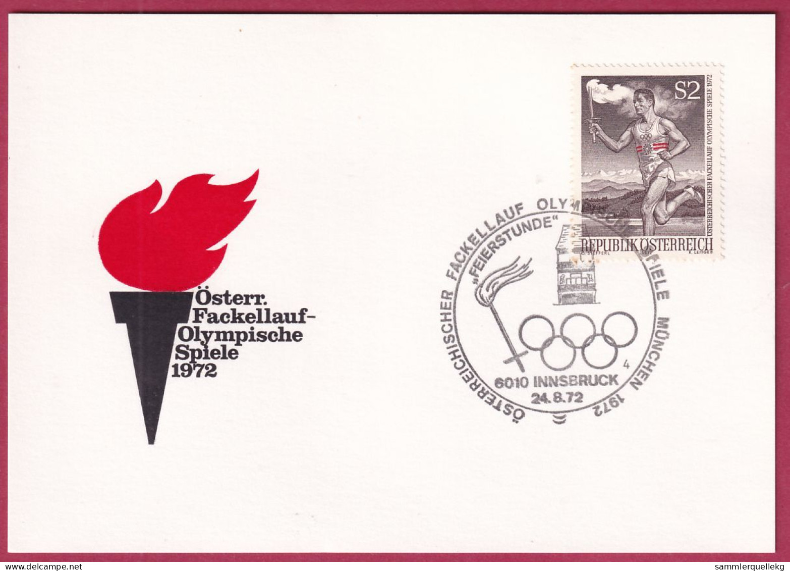 Österreich 1392 Sonderstempel Auf Karte, Fackellauf - Innsbruck 24. 6. 1972 (Nr.10.001) - Brieven En Documenten