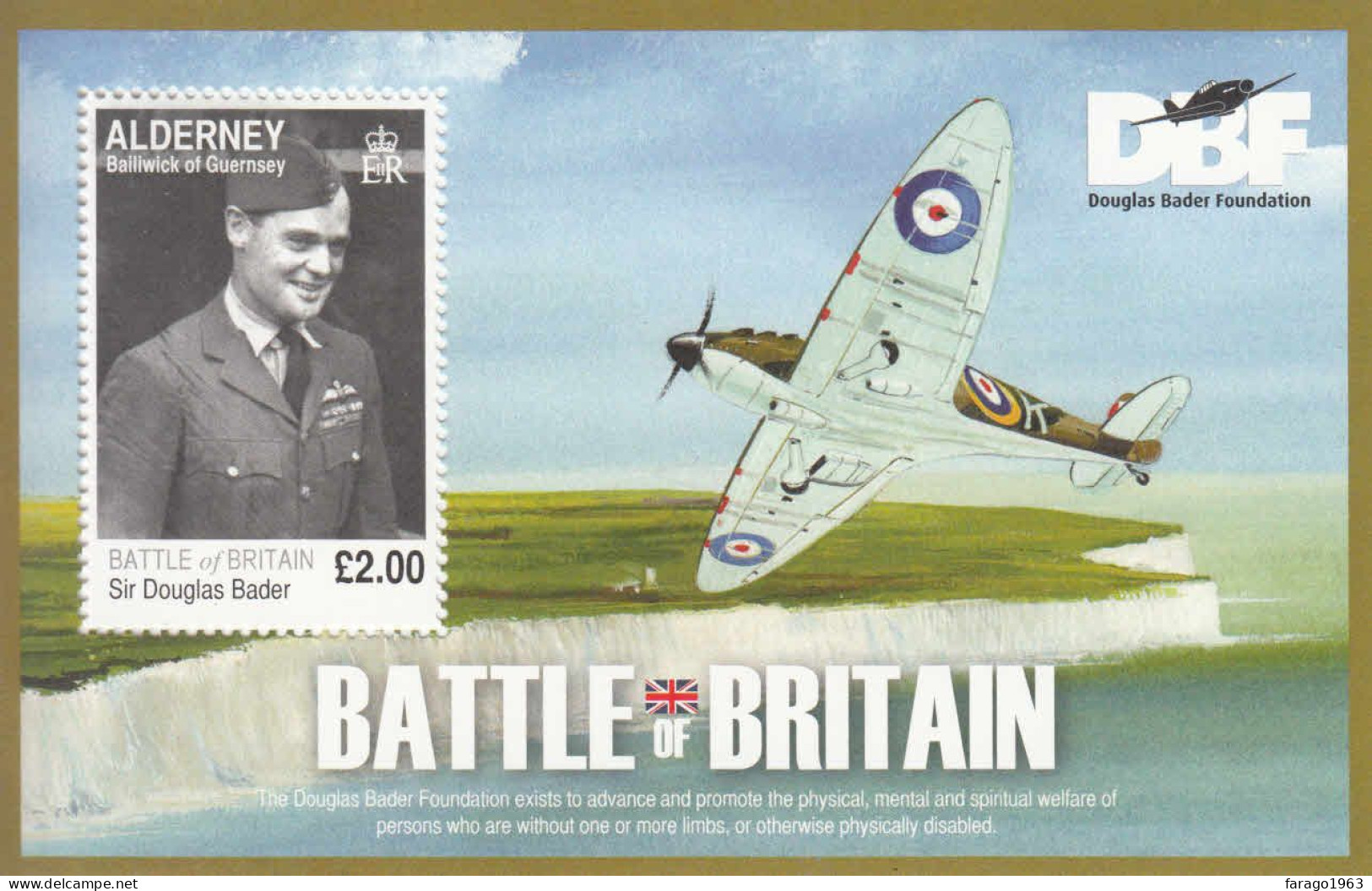 2010 Alderney Battle Of Britain Spitfires Military Aviation Souvenir Sheet  MNH @ BELOW FACE VALUE - Alderney
