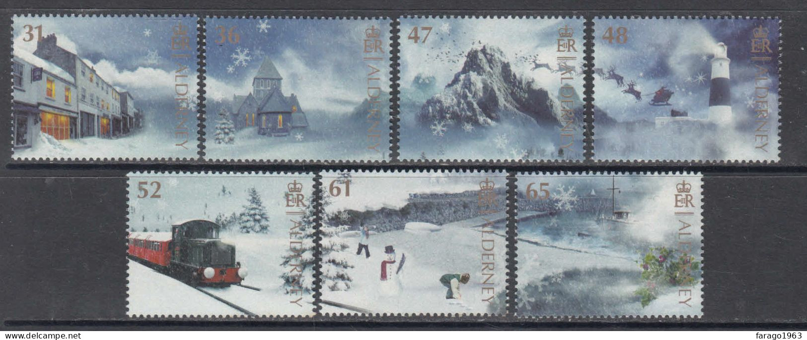 2011 Alderney Christmas Noel Navidad Locomotive Trains Lighthouses Complete Set Of 7  MNH @ BELOW FACE VALUE - Alderney