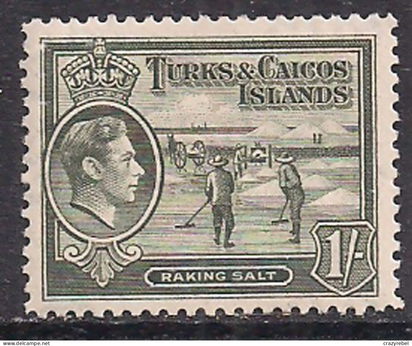 Turks & Caicos 1938 - 45 KGV1 1/-d Grey Olive MM SG 202a ( M428 ) - Turks And Caicos