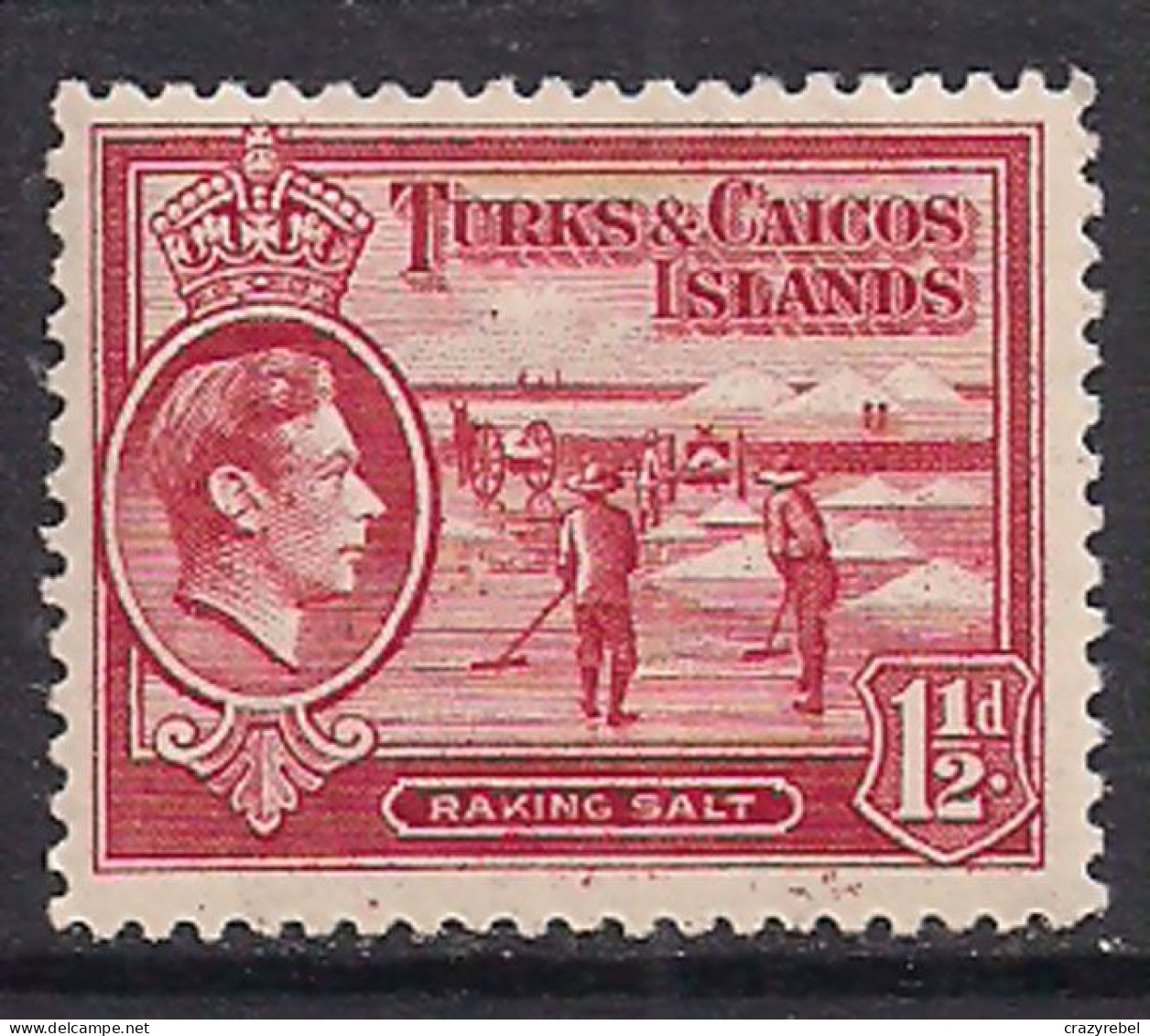 Turks & Caicos 1938 - 45 KGV1 1 1/2d Scarlet MM SG 197 ( L1484 ) - Turks And Caicos