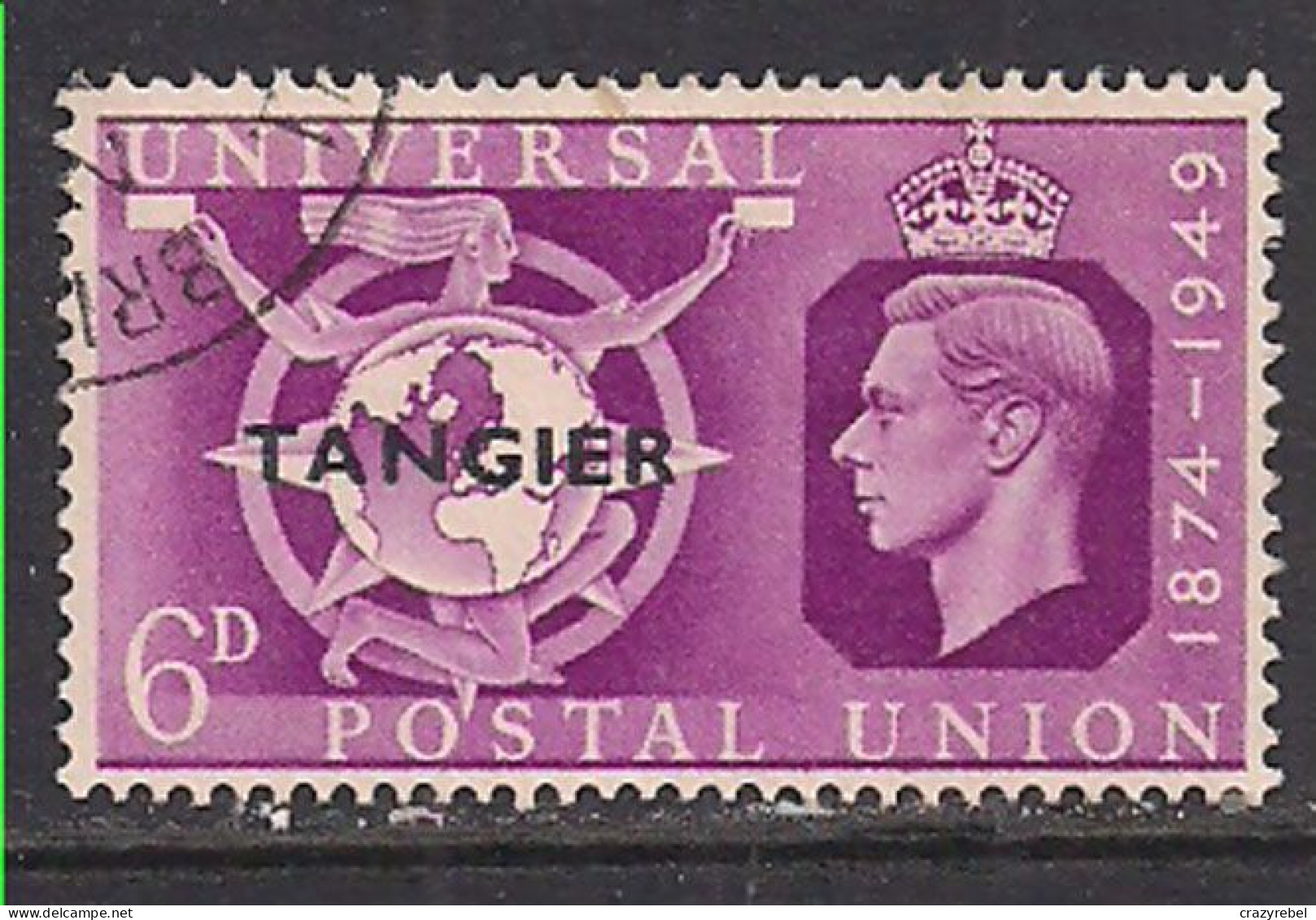 Tangier 1949 KGV1 6d Bright Purple Ovpt GB 75th UPU Used SG 278 ( F765 ) - Bureaux Au Maroc / Tanger (...-1958)