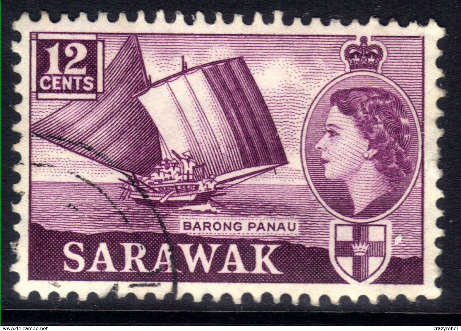 Sarawak 1955 - 59 QE2 12cts Plum Barong Panau Used SG 194 ( A783 ) - Sarawak (...-1963)