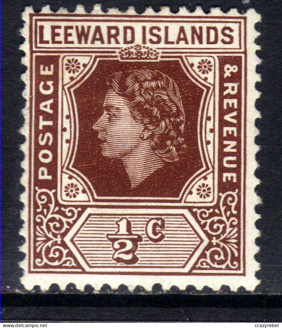 Leeward Islands 1954 QE2 1/2ct Brown MM SG 126  ( F1383 ) - Leeward  Islands