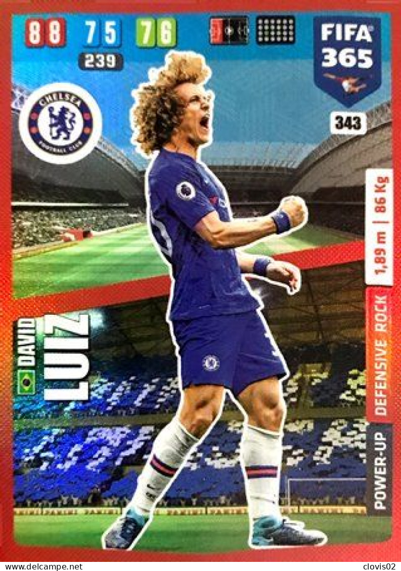 343 David Luiz - Chelsea - Carte Panini FIFA 365 2020 Adrenalyn XL Trading Cards - Trading Cards