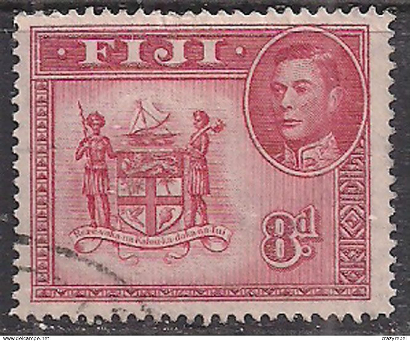 Fiji 1938 - 55 KGV1 8d Carmine Arms Of Fiji Used SG 261d ( M1377 ) - Fiji (...-1970)
