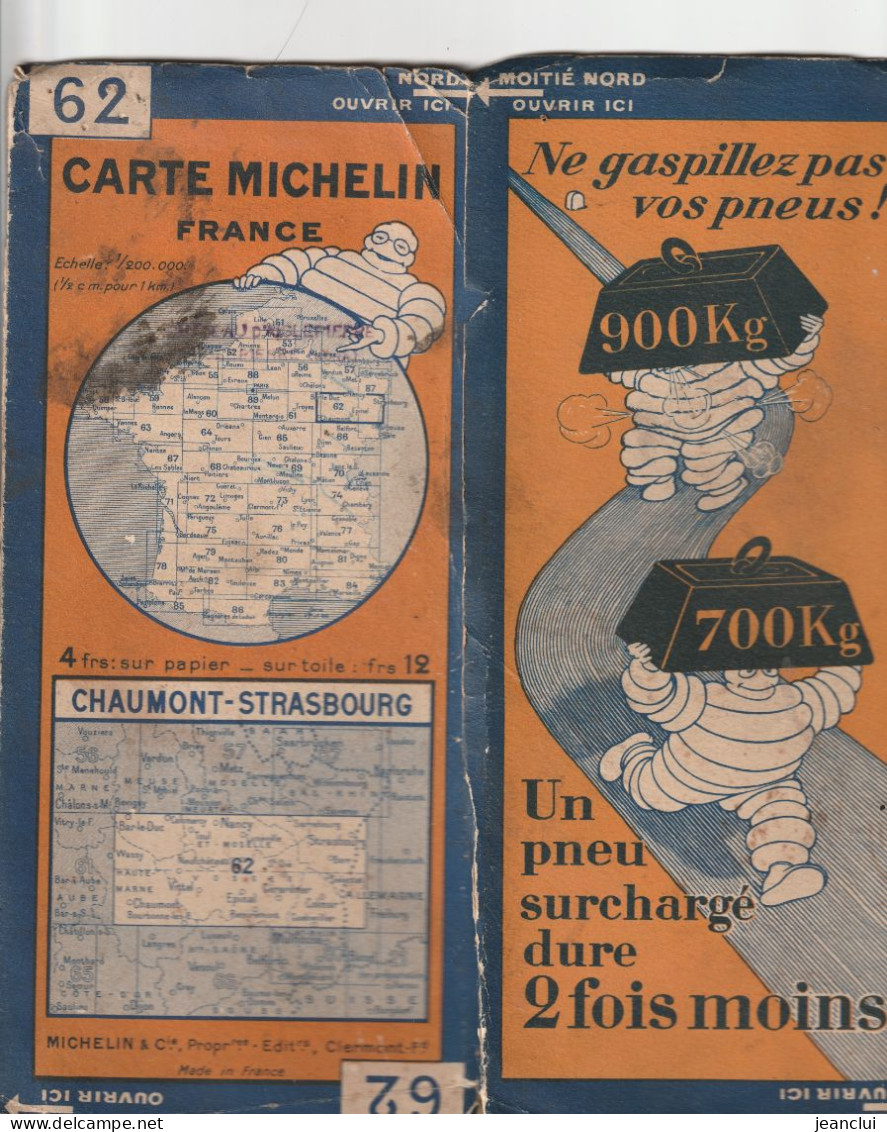 CARTE MICHELIN N° 62 .  CHAUMONT-STRASBOURG - Cartes Routières