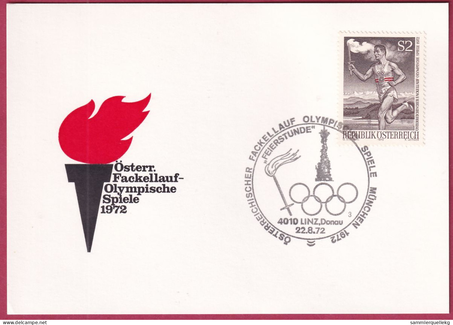 Österreich 1392 Sonderstempel Auf Karte, Fackellauf - Linz 22. 8. 1972 (Nr.10.003) - Briefe U. Dokumente