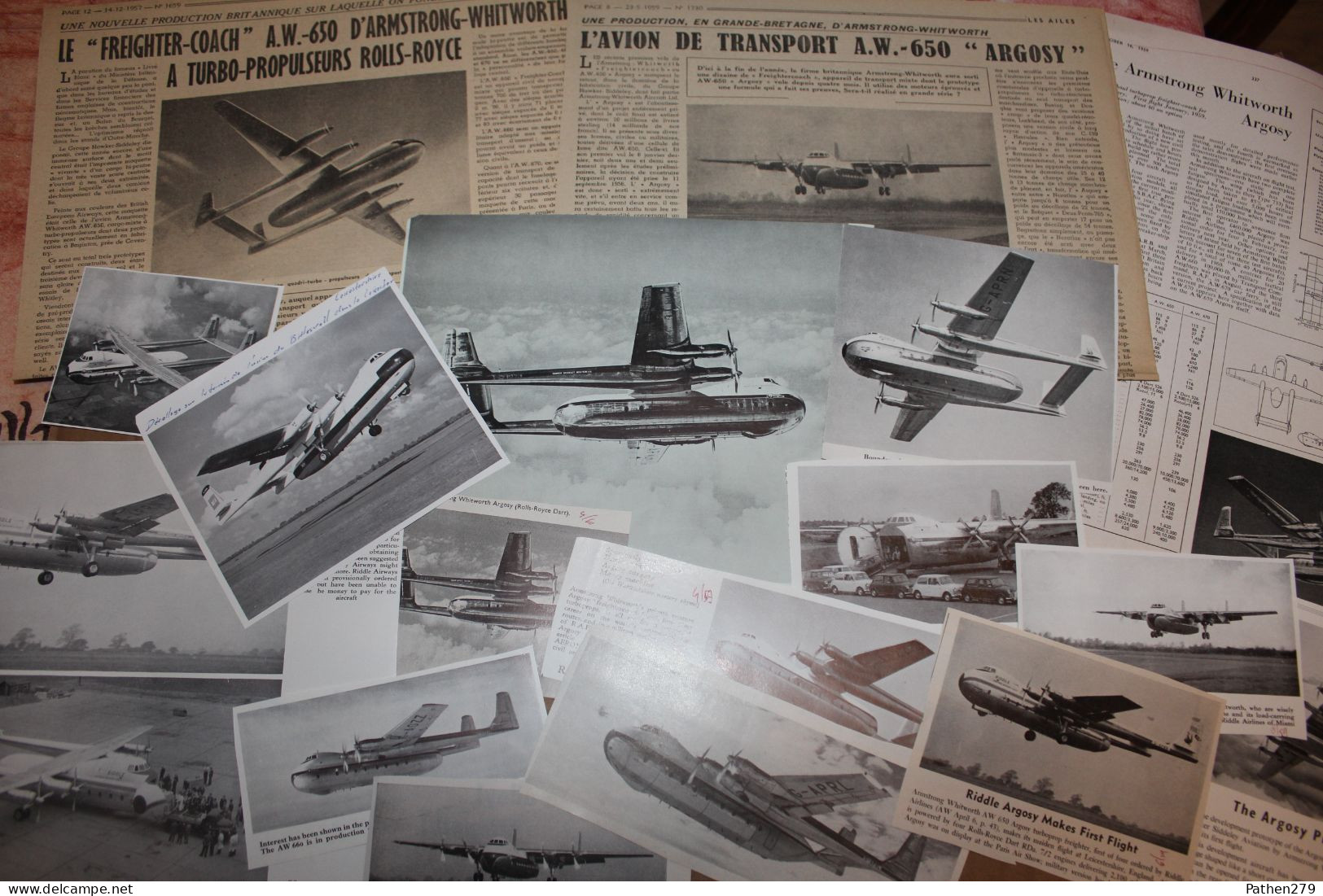 Lot De 225g D'anciennes Coupures De Presse Et Photo De L'aéronef Britannique Armstrong Whitworth AW-650 "Argosy" - Fliegerei