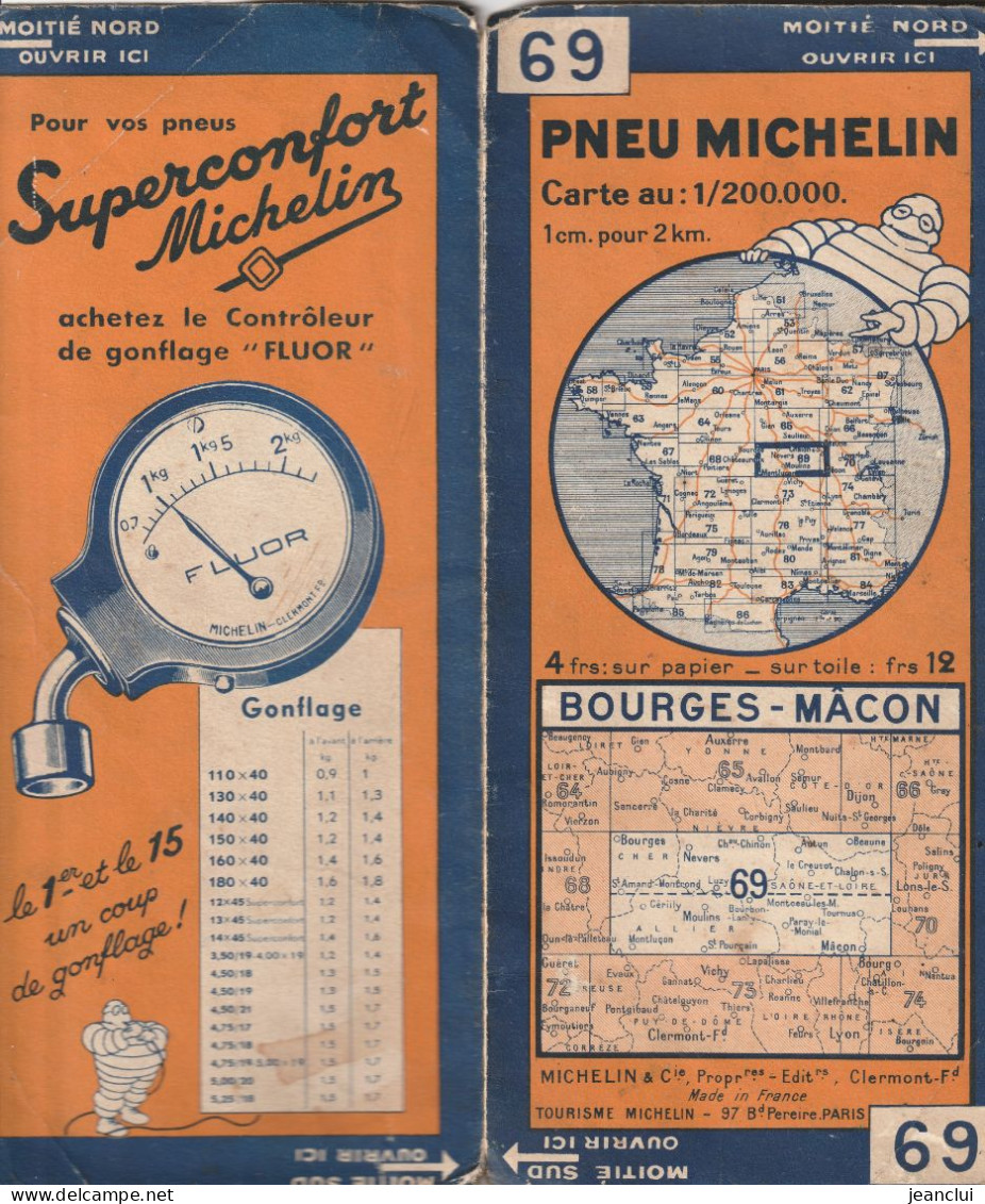 CARTE MICHELIN N° 69  .  BOURGES - MACON - Cartes Routières