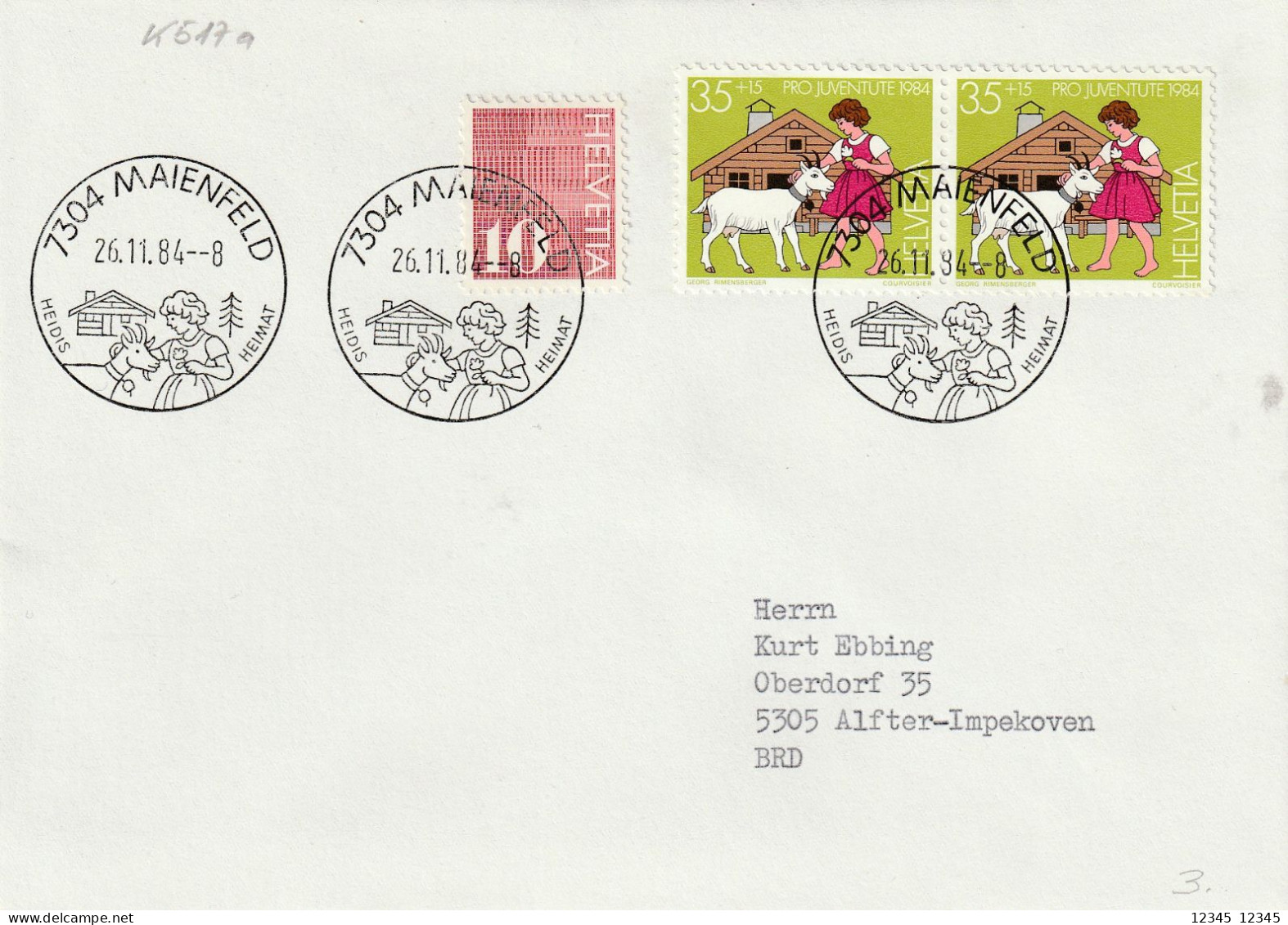 Zwitserland 1984, Letter Sent To Alfter-Impekoven, Germany, Spec. Stamped Maienfeld, Heidis Heimat - Covers & Documents