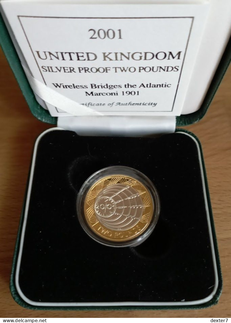 United Kingdom UK 2001 Silver 2 Pounds PROOF Marconi Wireless In Box - 5 Pond
