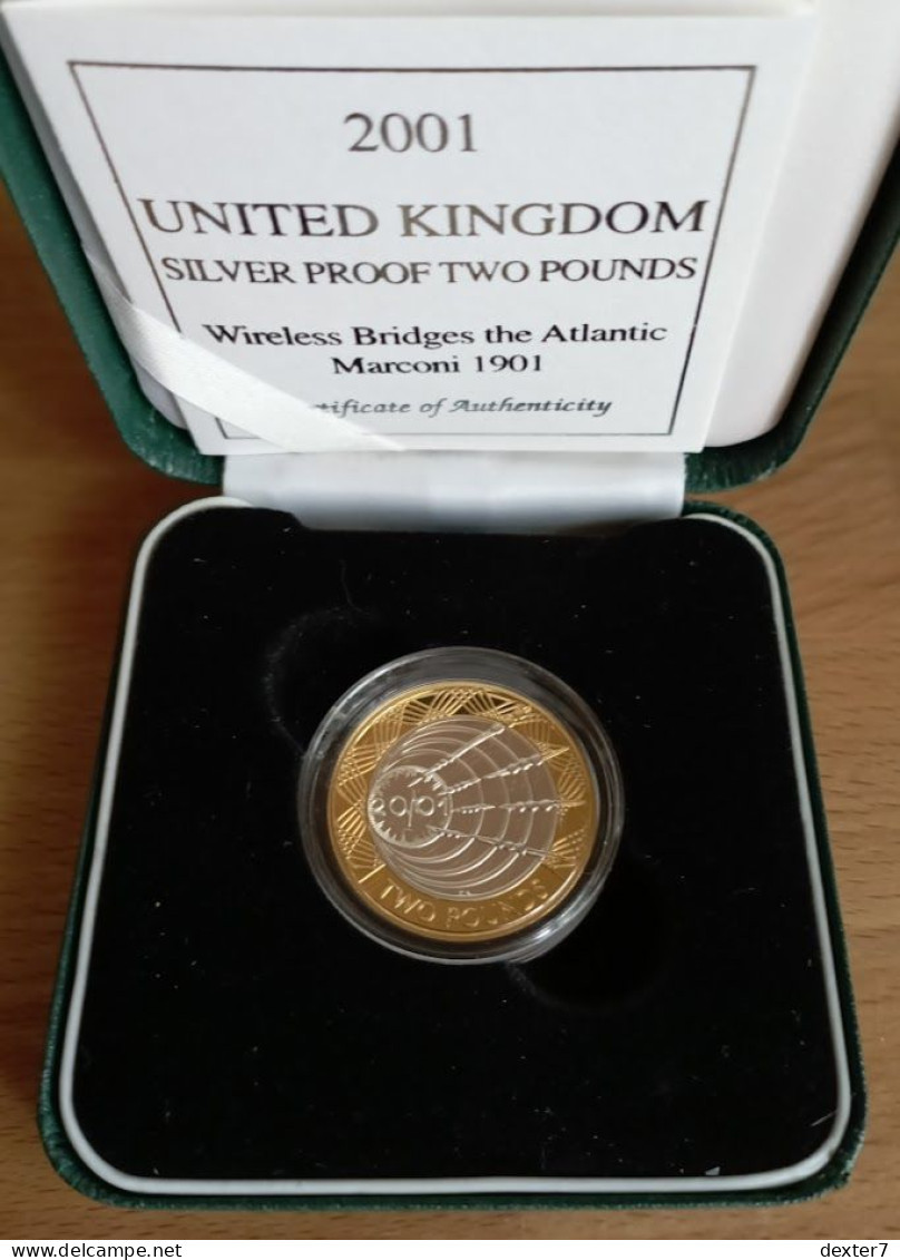 United Kingdom UK 2001 Silver 2 Pounds PROOF Marconi Wireless In Box - 5 Pounds