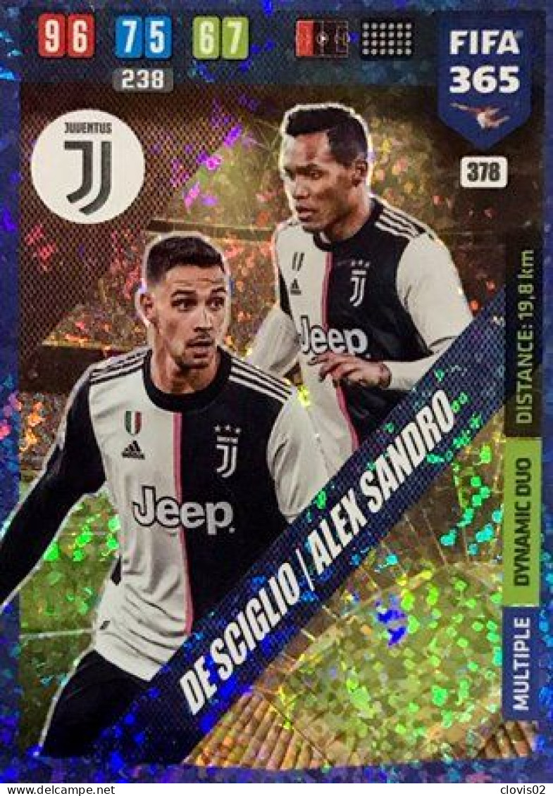 378 Mattia De Sciglio / Alex Sandro - Juventus - Carte Panini FIFA 365 2020 Adrenalyn XL Trading Cards - Trading Cards