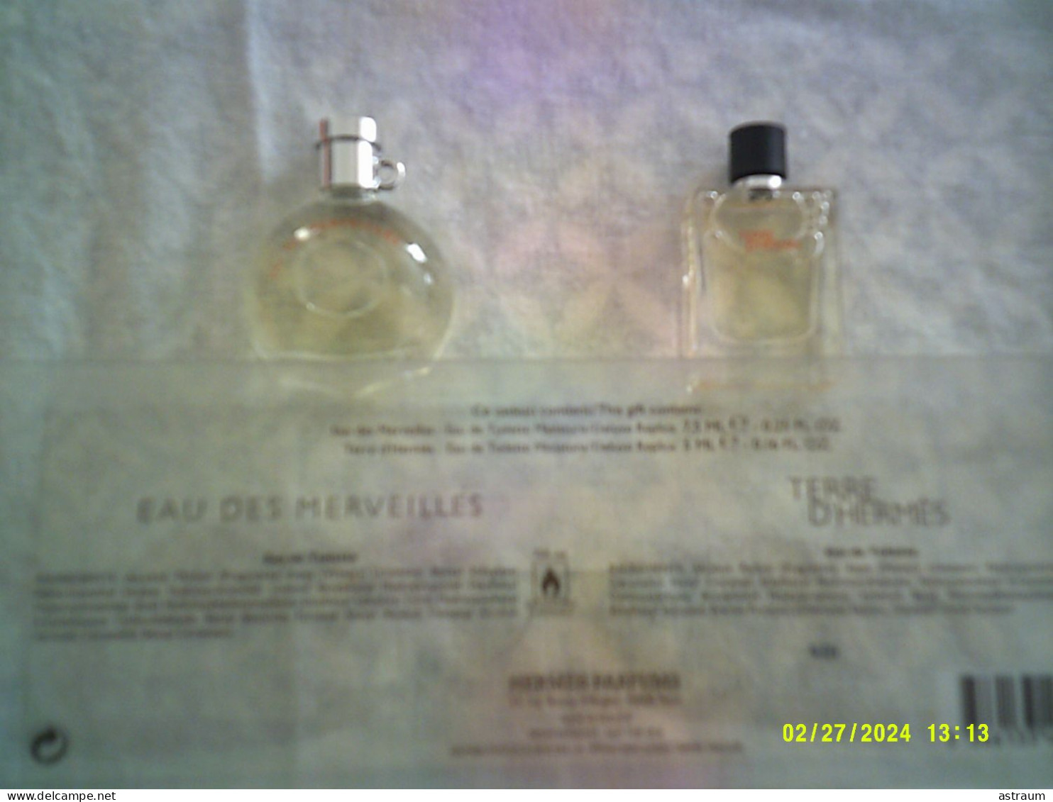 Coffret 2 Miniature Parfum Hermes -- EDT - Eau Des Merveilles Plein 7,5ml , Terre D'hermes EDT 5ml - Miniatures Femmes (avec Boite)