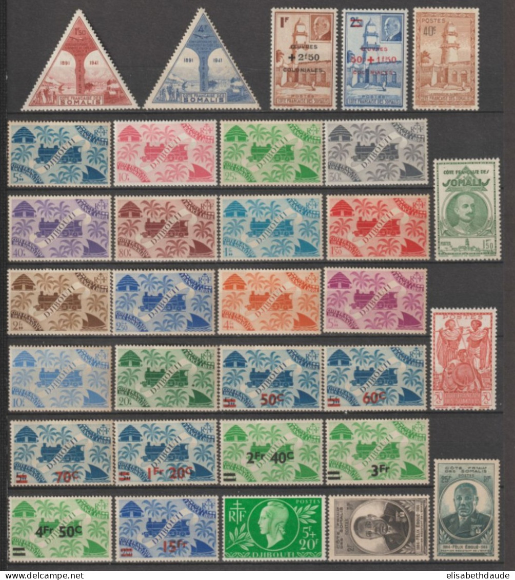 COTES DES SOMALIS - 1943/1945 - ANNEES COMPLETES - YT N° 234/263 + A11/12 * MLH - COTE = 40 EUR. - Unused Stamps