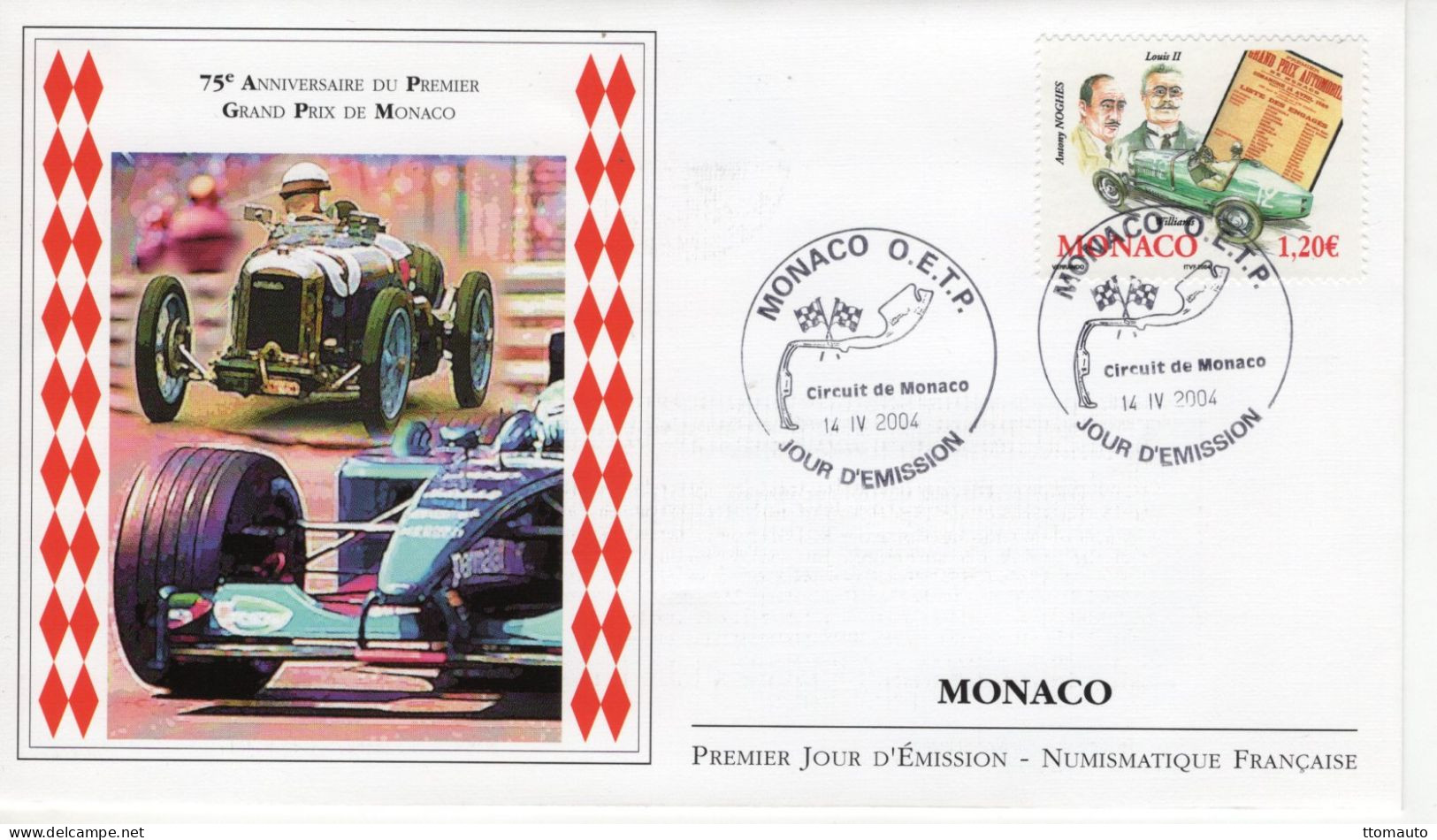 Monaco  Envelope FDC - 75e Anniversaire Du Prémier Grand Prix De Monaco - Anthony Nogues -  Prémier Jour FDC - Auto's