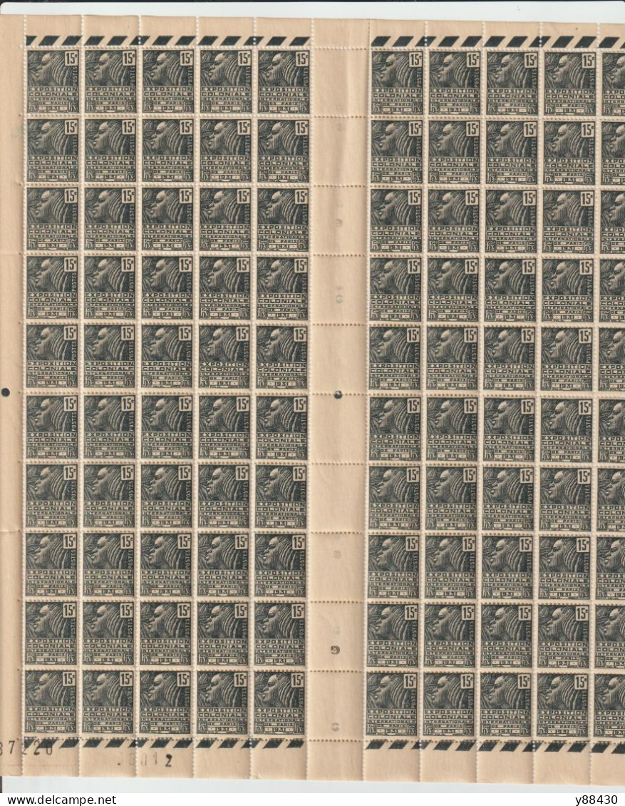 270 De 1930 - Feuille Daté & N° De 100 Timbres Neufs** - Expo. Coloniale Inter.de Paris - 15c.gris. Femme Fachi - 8 Scan - Neufs