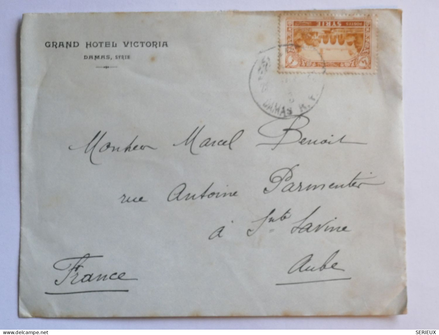 DK 9 SYRIE   BELLE  LETTRE  GRAND HOTEL VICTORIA  1931 DAMAS   A TROYES FRANCE  + +AFF.   INTERESSANT+ + - Lettres & Documents