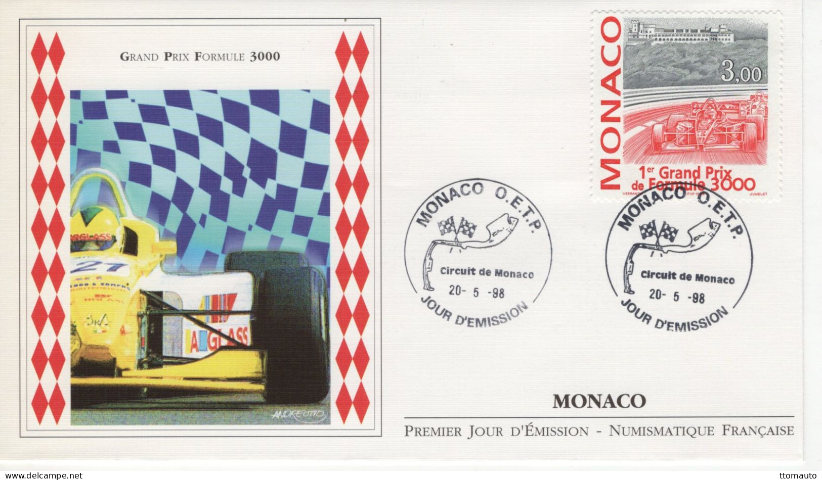 Monaco  Envelope FDC - Prémier Grand Prix De Formule 3000 -  Prémier Jour FDC - Auto's