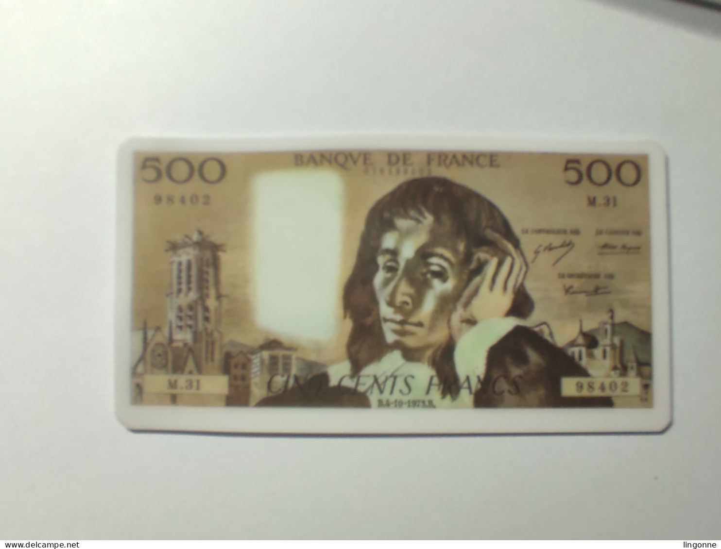 Billet De 500 Francs PASCAL En Plastique Pour Casino ? Dimension : 5 X 9 Cm Env - Fictifs & Spécimens