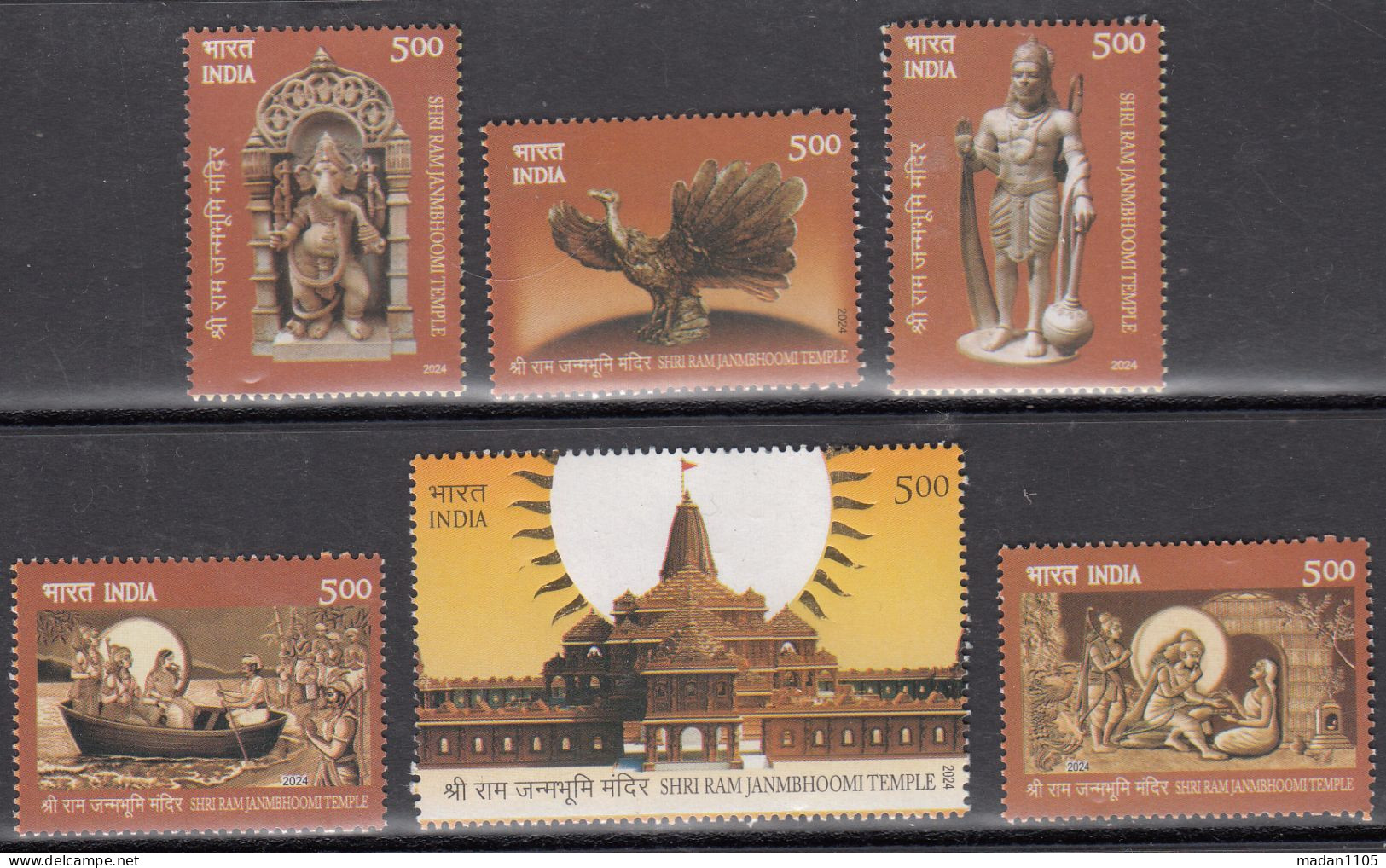 NDIA 2024 LOT Of 5 Sets, SHRI RAM JANMABHOOMI TEMPLE, AYODHYA, Religion, Set 6v, Complete X 5 Sets, MNH(**) - Unused Stamps