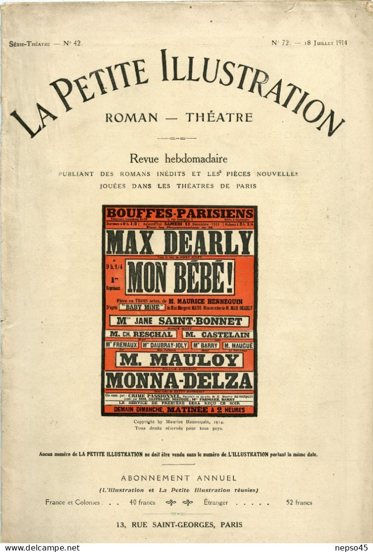 Théâtre.Bouffes-Parisiens.Mon Bébé.Maurice Hennequin.Max Dearly.Mauloy.Reschal.Maugué.Castelain.Monna.Deltat.Barry. - Andere & Zonder Classificatie