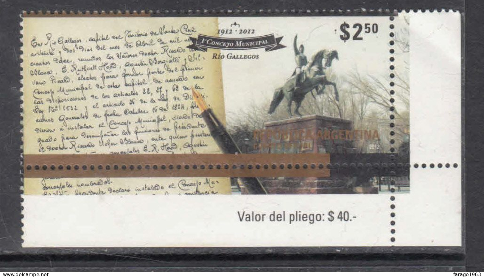 2012 Argentina Rio Gallegos Complete Set Of 1  MNH - Unused Stamps