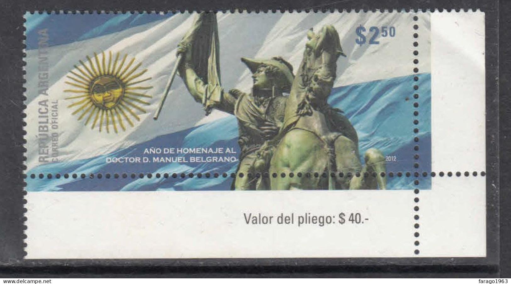 2012 Argentina General Belgrano Flags Complete Set Of 1  MNH - Unused Stamps