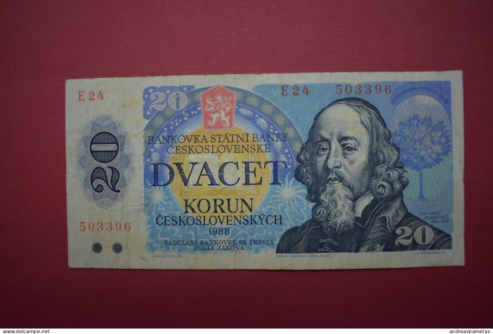 Banknotes  Czechoslovakia 20 Korun 1988 	P# 95 - Tschechoslowakei