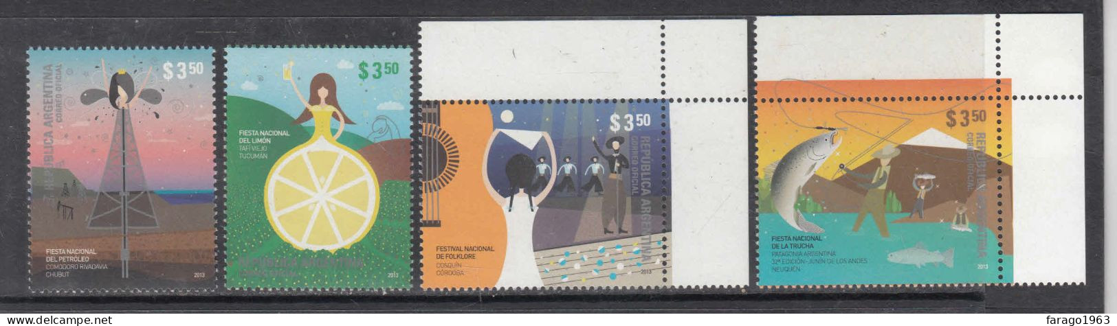 2013 Argentina Festivals Folklore Fish Petroleum Complete Set Of 4  MNH - Nuevos