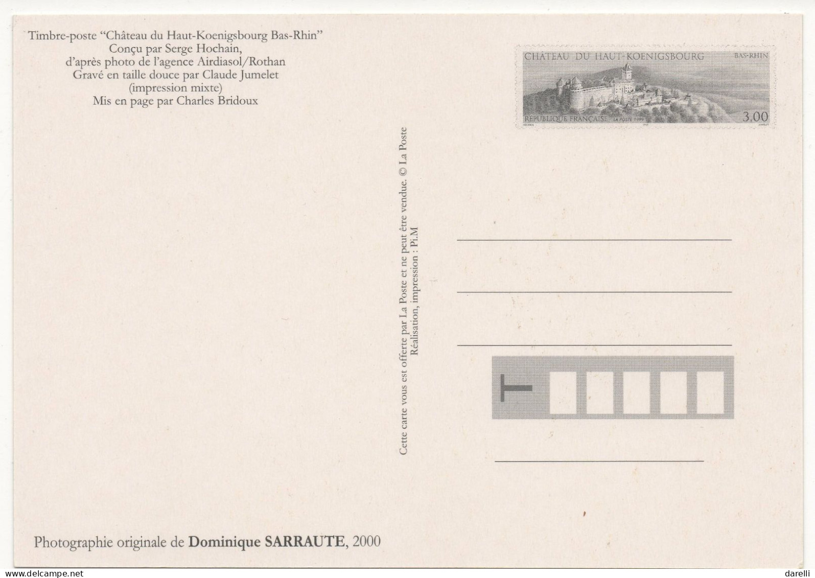 Pseudo Entier Postal Sur CP Château Haut - Koenigsbourg - 2000 - Pseudo-entiers Officiels