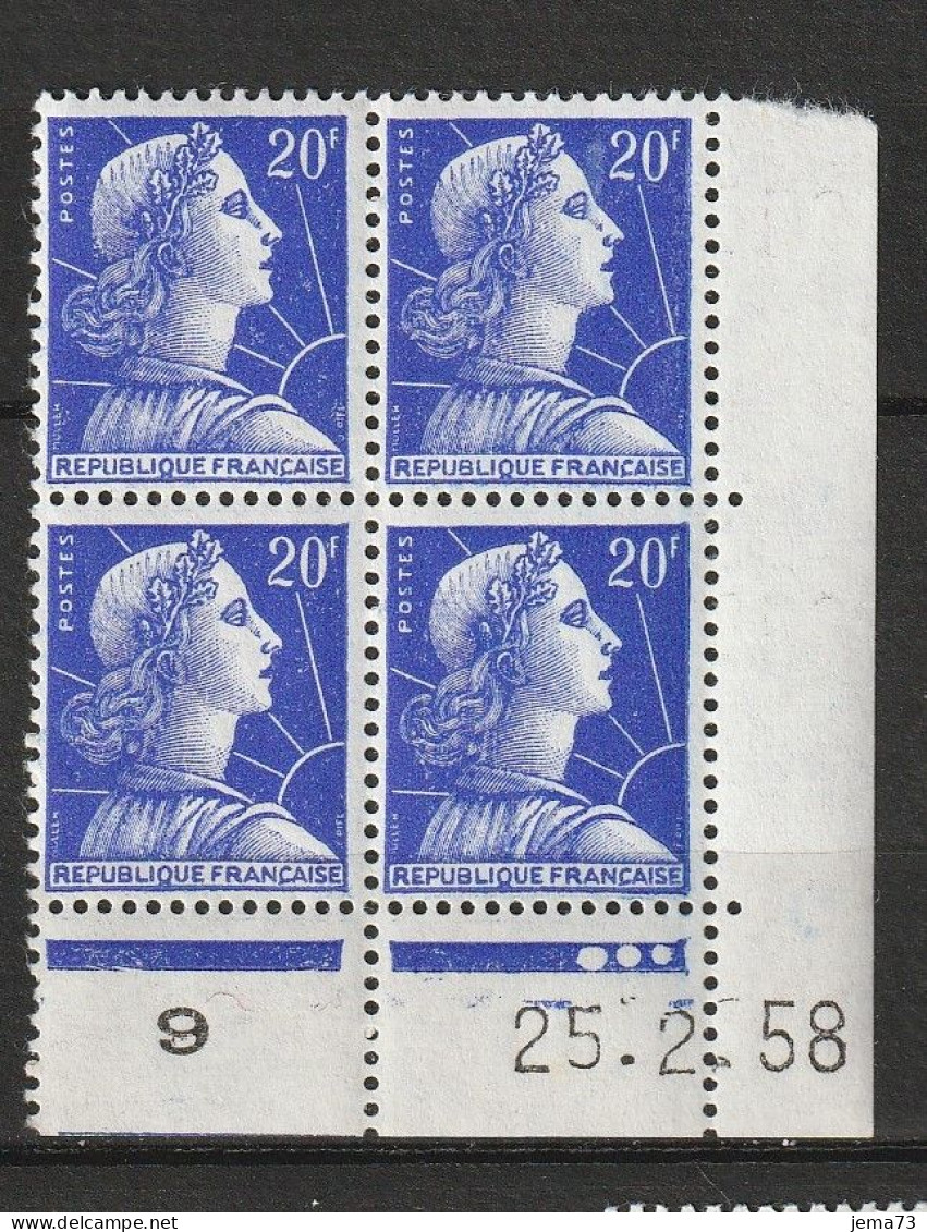 N° 1011B Marianne De Muller: Beau Bloc De 4 Timbres Neuf Impéccable Coins Datés 23.5.58 - 1950-1959