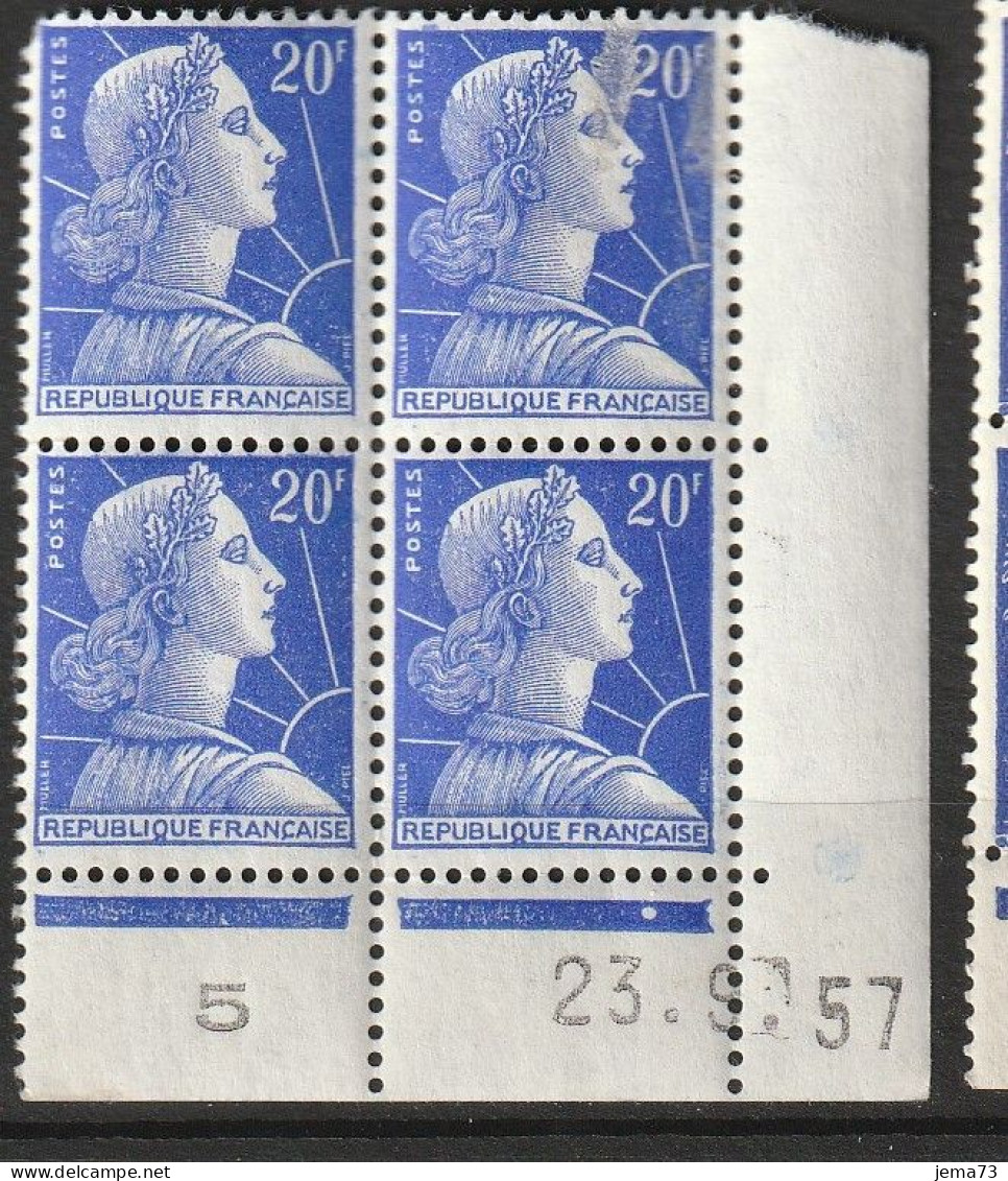 N° 1011B Marianne De Muller: Beau Bloc De 4 Timbres Neuf Impéccable Coins Datés 23.6.57 - 1950-1959