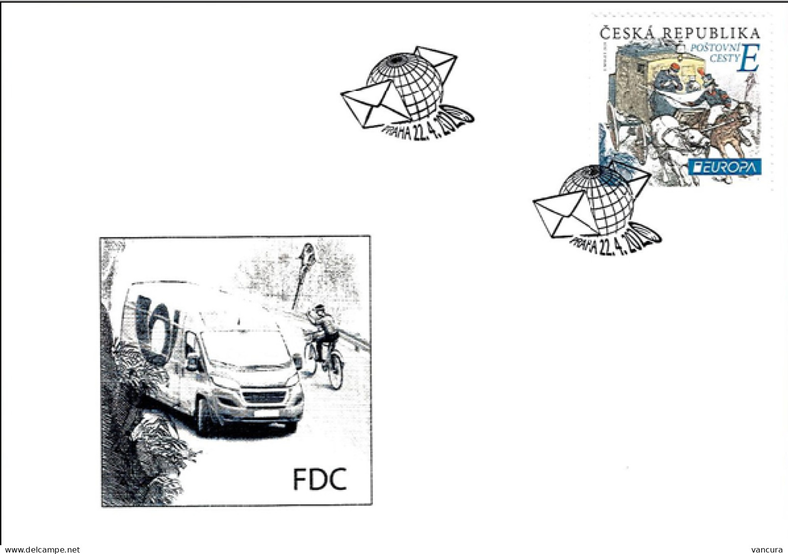 FDC 1070 Czech Republic EUROPA Mail Roads 2020 Cycling Coach - 2020