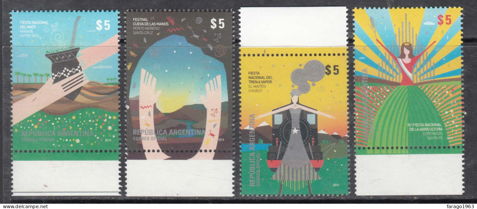 2014 Argentina Festivals Steam Trains  Complete Set Of 4 MNH - Neufs