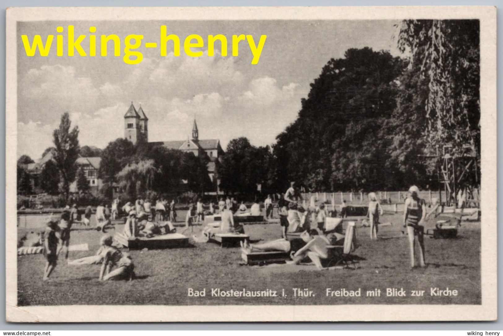 Bad Klosterlausnitz - S/w Freibad Mit Blick Zur Kirche - Bad Klosterlausnitz